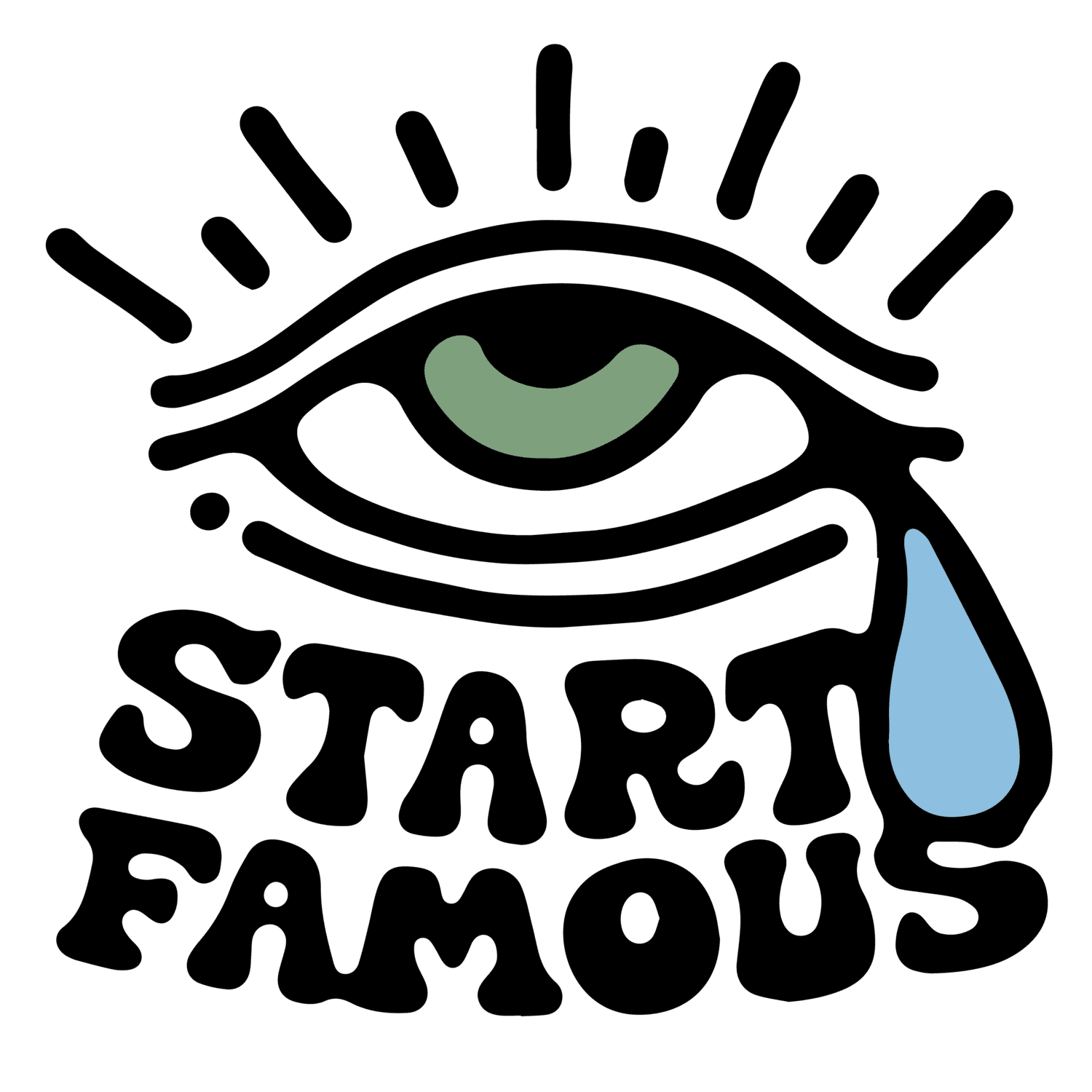 Start Famous logo with an illustration of an eye shedding a tear